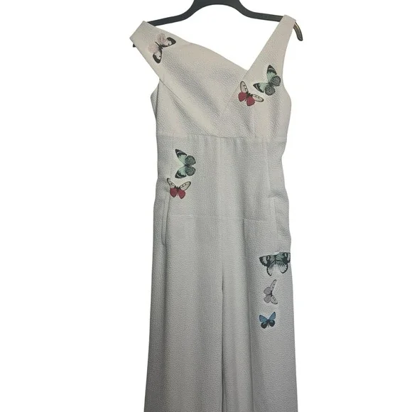 Roland Mouret Ramsey jumpsuit Size 6 Ivory Butterly Print Wide Leg Sleeveless - Picture 4 of 8